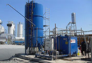Cationic and anionic emulsion production plant, capacity 5,000 lt, with 20,000 lt storage silos and loading arm.